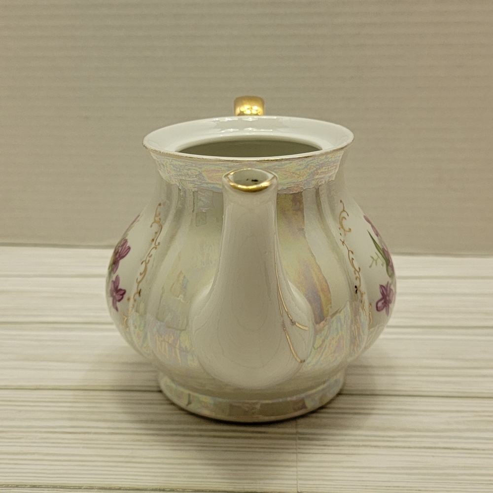 Royal Sealy Lusterware Tea Pot Purple Flowers Gold Trim No Lid Japan Replacement - Picture 6 of 16